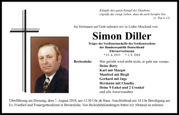 Traueranzeige von Simon Diller von Neustadt/ Scheinfeld/ Uffenheim