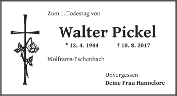 Traueranzeige von Walter Pickel von Ansbach