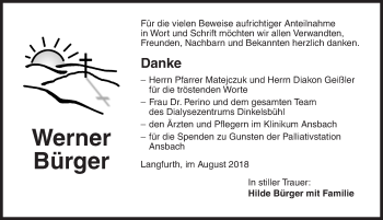 Traueranzeige von Werner Bürger von Dinkelsbuhl/ Feuchtwangen