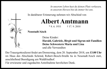 Traueranzeige von Albert Amtmann von Neustadt/ Scheinfeld/ Uffenheim