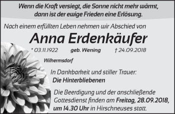 Traueranzeige von Anna Erdenkäufer von Neustadt/ Scheinfeld/ Uffenheim