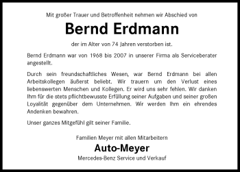 Traueranzeige von Bernd Erdmann von Neustadt/ Scheinfeld/ Uffenheim