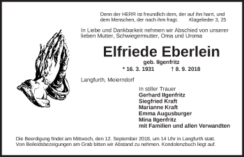 Traueranzeige von Elfriede Eberlein von Dinkelsbühl/ Feuchtwangen