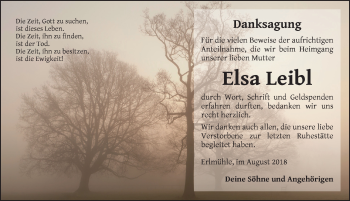 Traueranzeige von Elsa Leibl von Dinkelsbühl/ Feuchtwangen