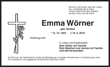 Traueranzeige von Emma Wörner von Ansbach