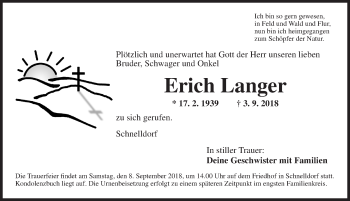 Traueranzeige von Erich Langer von Dinkelsbuhl/ Feuchtwangen