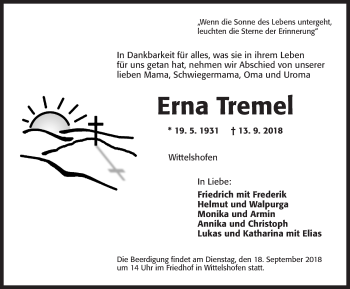 Traueranzeige von Erna Tremel von Dinkelsbühl/ Feuchtwangen