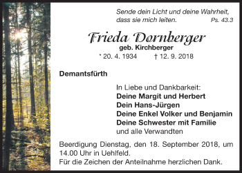 Traueranzeige von Frieda Dornberger von Neustadt/ Scheinfeld/ Uffenheim