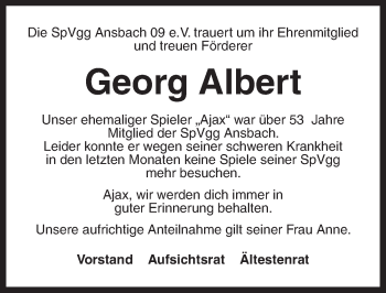 Traueranzeige von Georg Albert von Ansbach