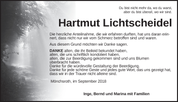 Traueranzeige von Hartmut Lichtscheidel von Dinkelsbühl/ Feuchtwangen