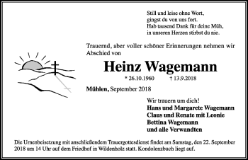 Traueranzeige von Heinz Wagemann von Dinkelsbuhl/ Feuchtwangen