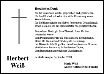 Traueranzeige von Herbert Weiß von Rothenburg