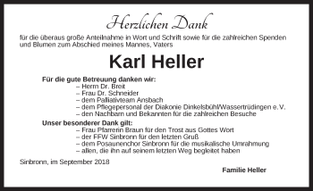 Traueranzeige von Karl Heller von Dinkelsbuhl/ Feuchtwangen