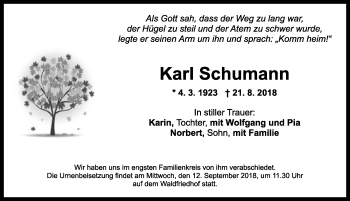 Traueranzeige von Karl Schumann von Ansbach