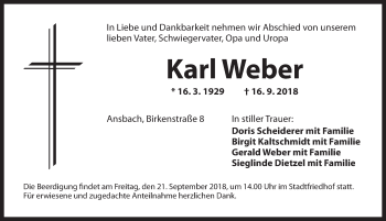 Traueranzeige von Karl Weber von Ansbach
