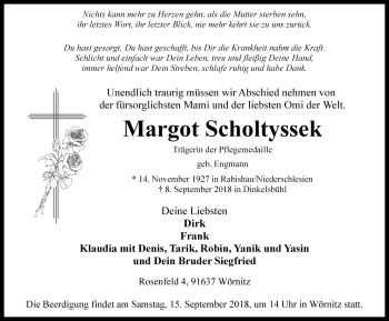 Traueranzeige von Margot Scholtyssek von Rothenburg