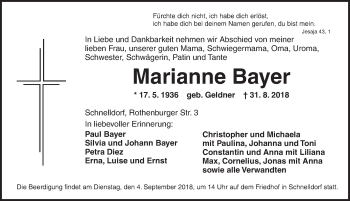 Traueranzeige von Marianne Bayer von Dinkelsbühl/ Feuchtwangen