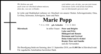 Traueranzeige von Marie Popp von Neustadt/ Scheinfeld/ Uffenheim