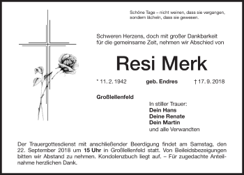 Traueranzeige von Resi Merk von Dinkelsbuhl/ Feuchtwangen