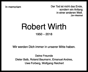 Traueranzeige von Robert Wirth von Rothenburg