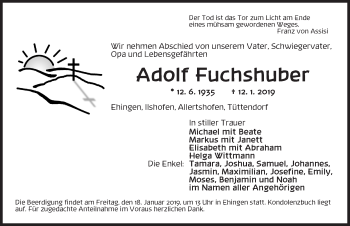 Traueranzeige von Adolf Fuchshuber