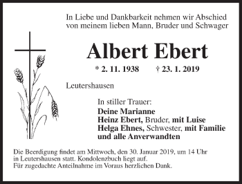 Traueranzeige von Albert Ebert von Ansbach