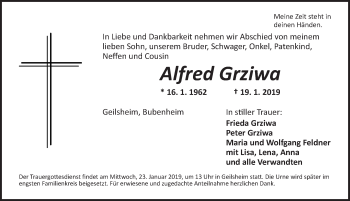 Traueranzeige von Alfred Grziwa von Dinkelsbühl/ Feuchtwangen