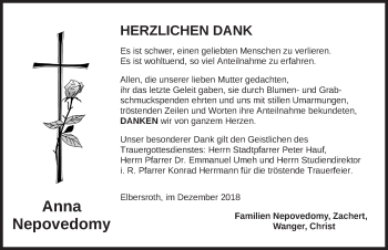 Traueranzeige von Anna Nepovedomy von Dinkelsbühl/ Feuchtwangen