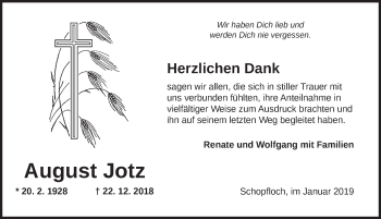 Traueranzeige von August Jotz von Dinkelsbühl/ Feuchtwangen