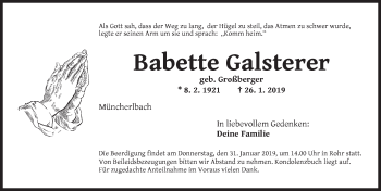 Traueranzeige von Babette Galsterer von Ansbach