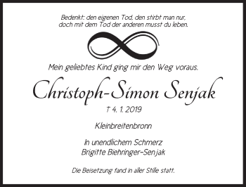 Traueranzeige von Christoph-Simon Senjak von Ansbach