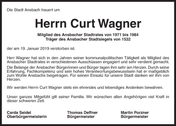 Traueranzeige von Curt Wagner von Ansbach