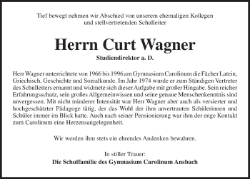 Traueranzeige von Curt Wagner von Ansbach