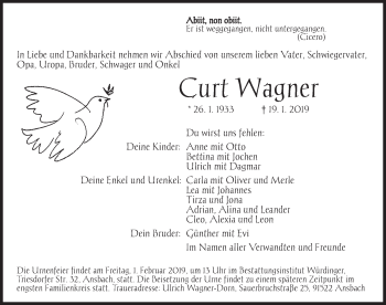 Traueranzeige von Curt Wagner von Ansbach