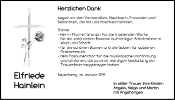 Traueranzeige von Elfriede Hainlein von Dinkelsbühl/ Feuchtwangen