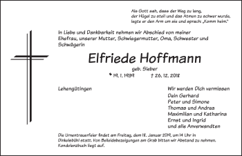 Traueranzeige von Elfriede Hoffmann von Dinkelsbuhl/ Feuchtwangen