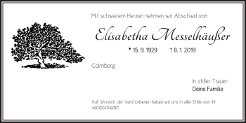 Traueranzeige von Elisabetha Messelhäußer von Ansbach