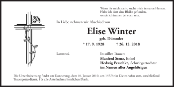 Traueranzeige von Elise Winter von Ansbach