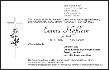 Traueranzeige von Emma Häßlein von Gesamtausgabe