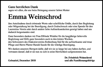 Traueranzeige von Emma Weinschrod von Rothenburg