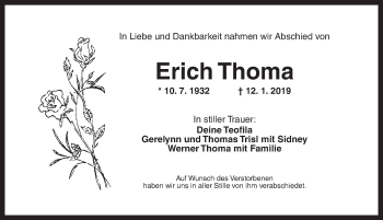 Traueranzeige von Erich Thoma von Ansbach