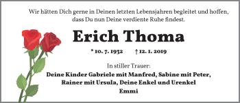 Traueranzeige von Erich Thoma von Ansbach