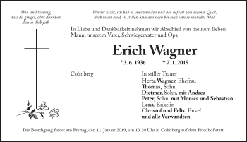 Traueranzeige von Erich Wagner von Ansbach