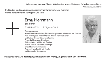 Traueranzeige von Erna Herrmann von Dinkelsbühl/ Feuchtwangen