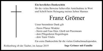 Traueranzeige von Franz Grömer von Rothenburg