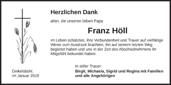 Traueranzeige von Franz Höll von Dinkelsbuhl/ Feuchtwangen