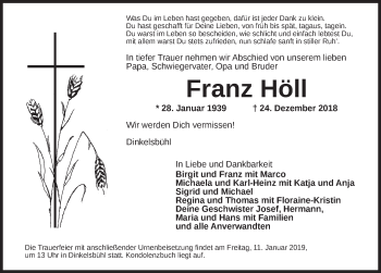 Traueranzeige von Franz Höll von Dinkelsbühl/ Feuchtwangen