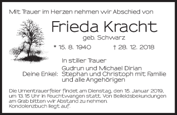 Traueranzeige von Frieda Kracht von Dinkelsbühl/ Feuchtwangen