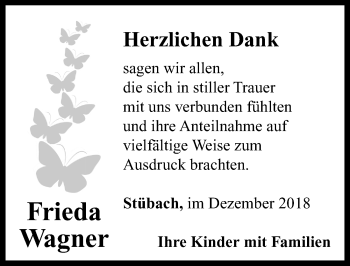 Traueranzeige von Frieda Wagner von Neustadt/ Scheinfeld/ Uffenheim