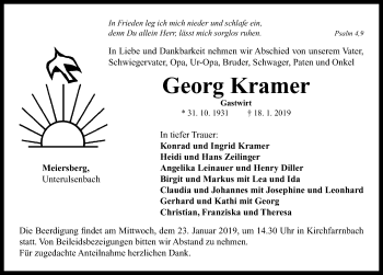 Traueranzeige von Georg Kramer von Neustadt/ Scheinfeld/ Uffenheim